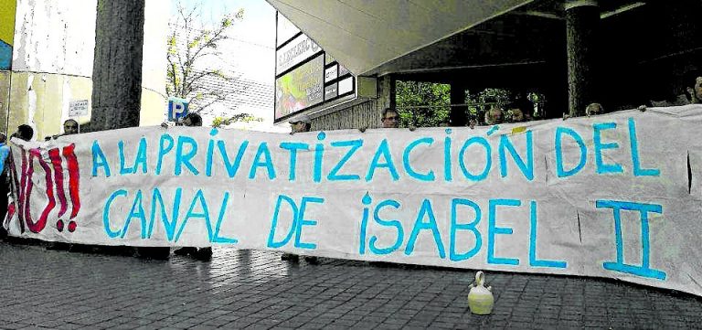 El acuerdo configura un amplio frente contra la privatización del Canal de Isabel II.