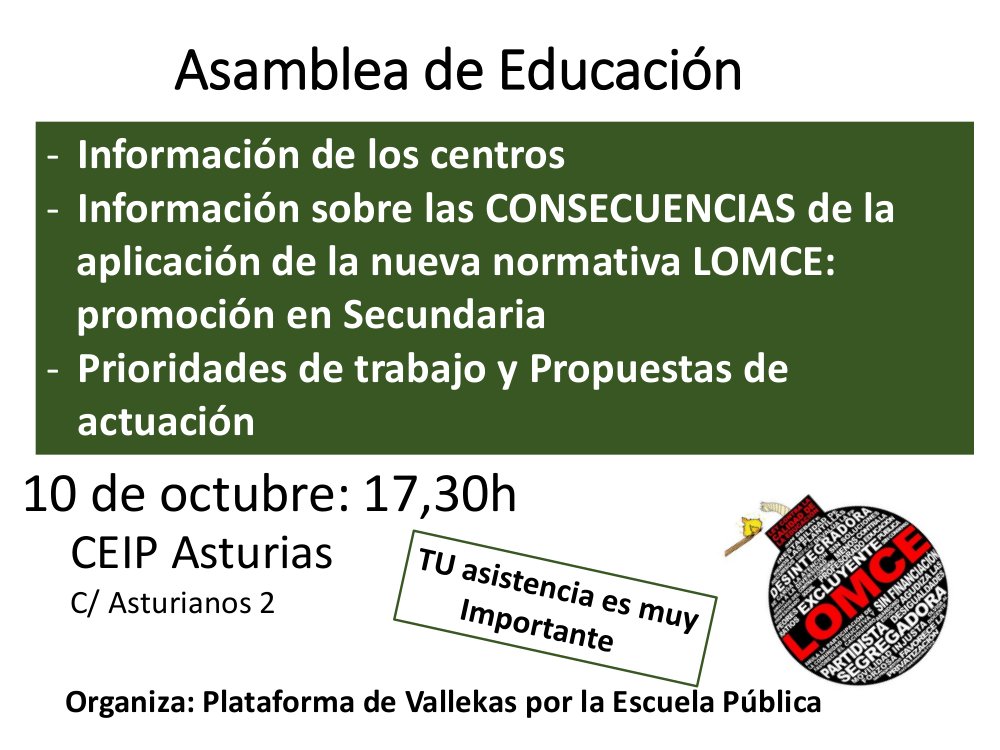 10 de octubre, Asamblea de Educación en Vallecas
