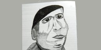 El protagonista del artículo, en un dibujo de Julio Estellés publicado en el libro 'Los guerrilleros. Esperanza del pueblo'.